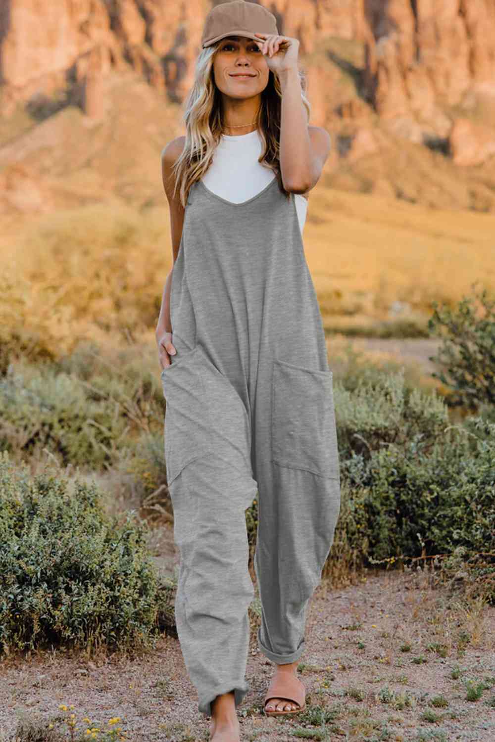 Double Take V-Neck Sleeveless Jumpsuit with Pocket | Now or Never?