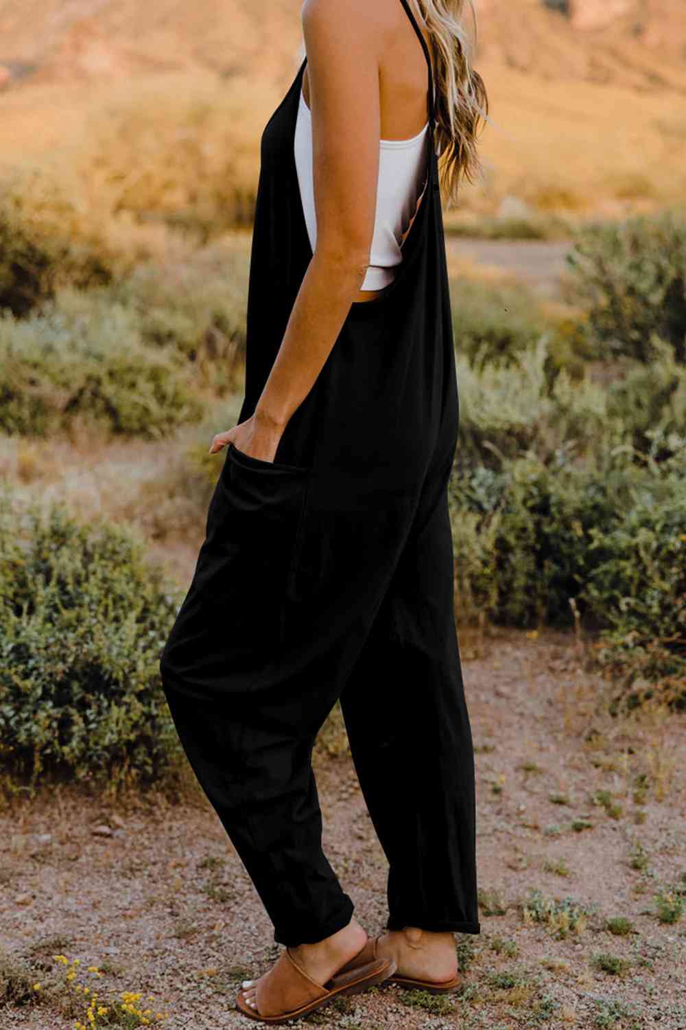Double Take V-Neck Sleeveless Jumpsuit with Pocket | Now or Never?