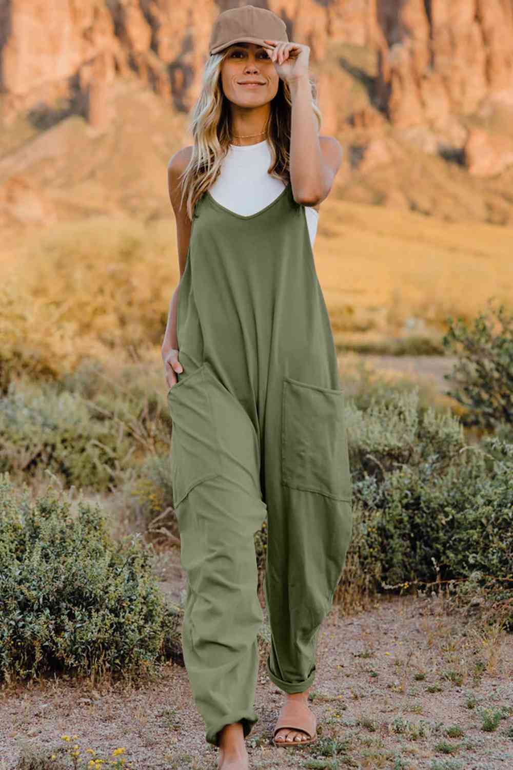 Double Take V-Neck Sleeveless Jumpsuit with Pocket | Now or Never?