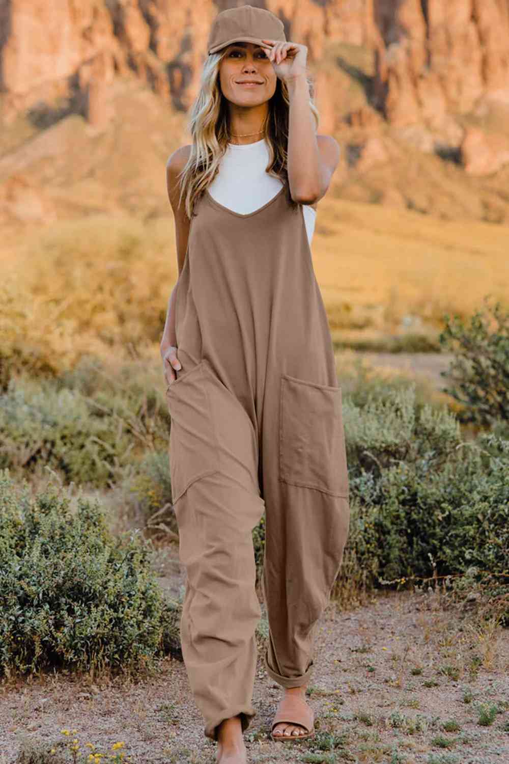 Double Take V-Neck Sleeveless Jumpsuit with Pocket | Now or Never?