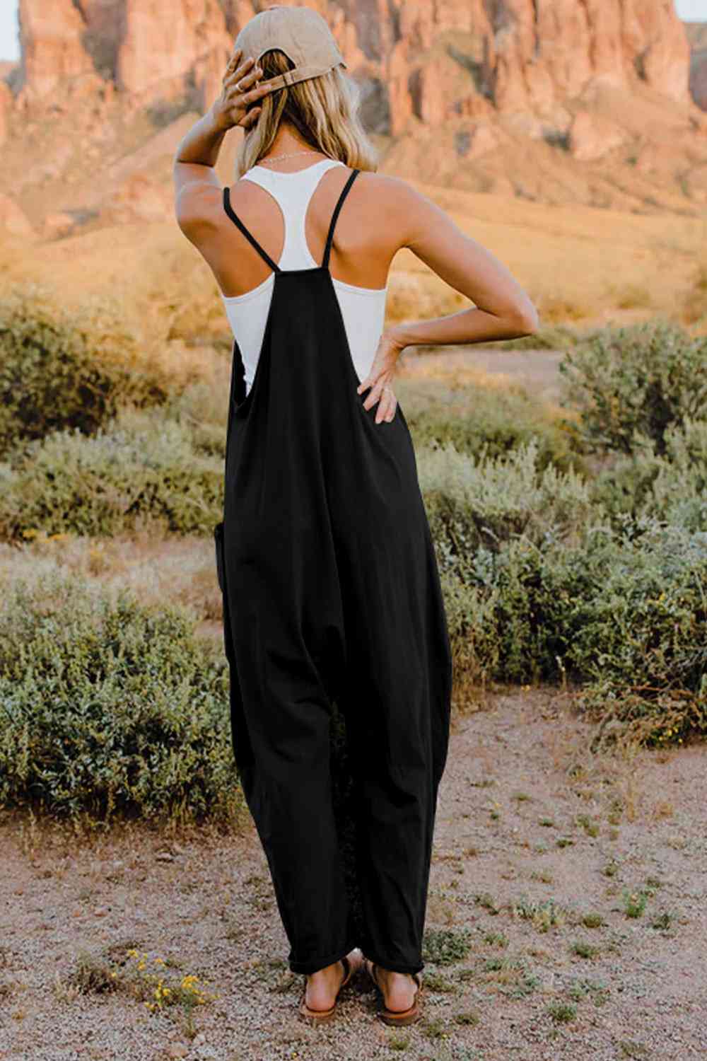 Double Take V-Neck Sleeveless Jumpsuit with Pocket | Now or Never?