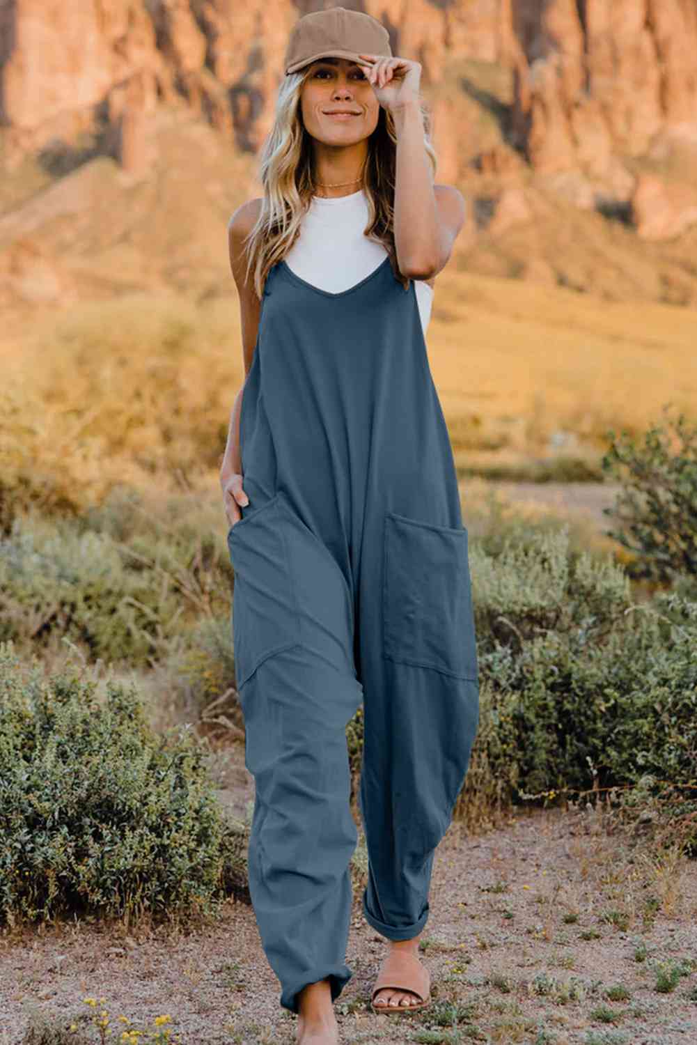 Double Take V-Neck Sleeveless Jumpsuit with Pocket | Now or Never?