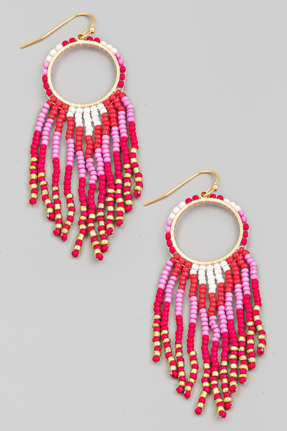 Fame Circle Cutout Seed Beaded Fringe Earrings | Amazing Collections