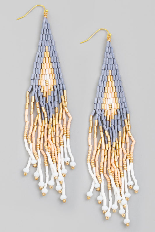 Fame Seed Beaded Fringe Drop Earrings - Bold and Bohemian Jewelry