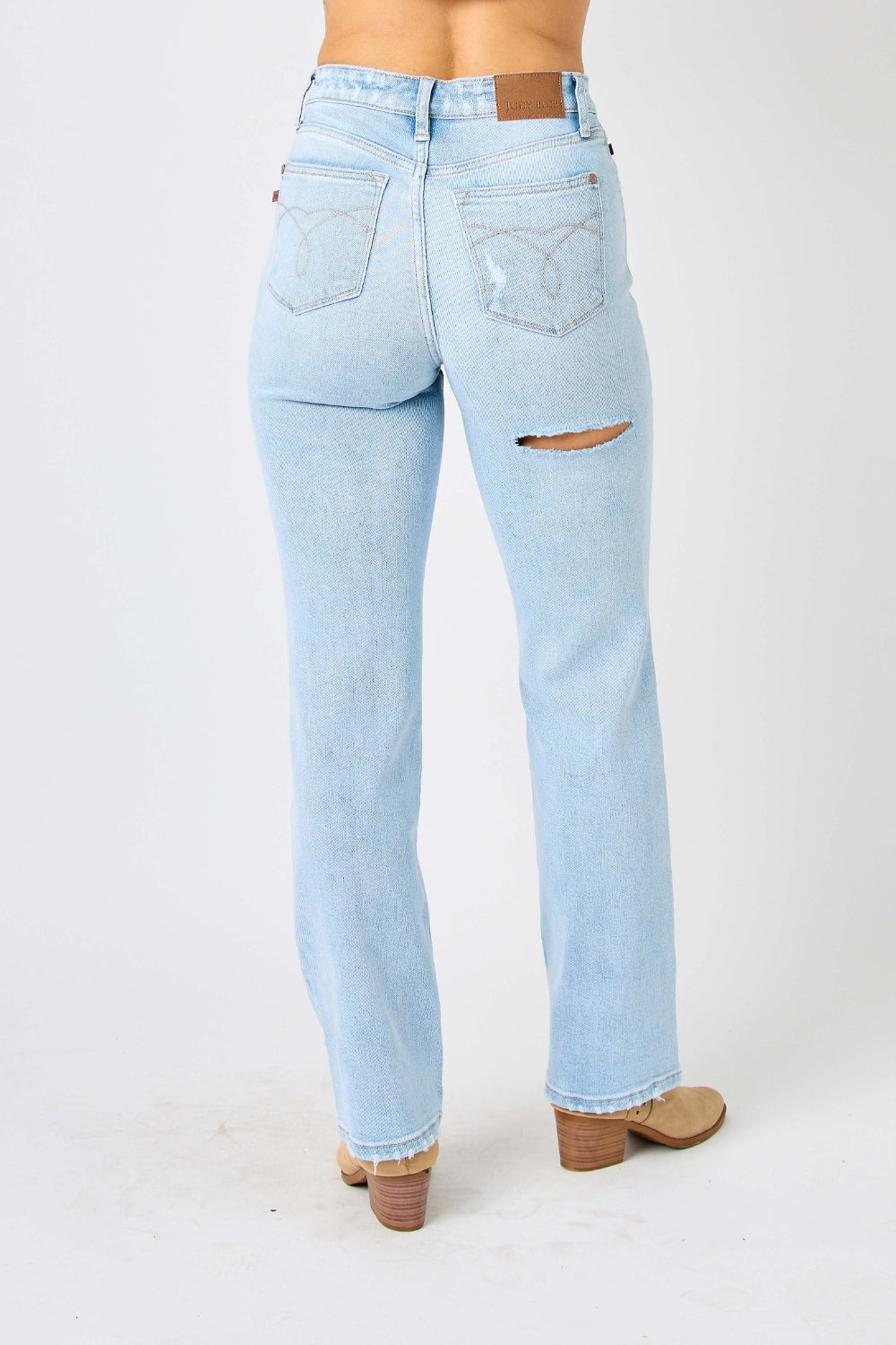 Judy Blue High Waist Distressed Straight Jeans - Classic and Edgy