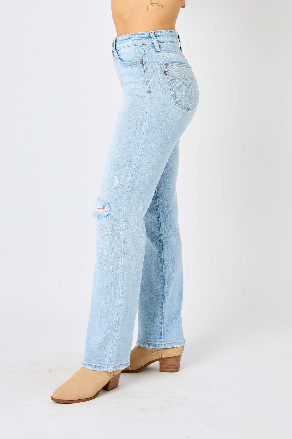 Judy Blue High Waist Distressed Straight Jeans - Classic and Edgy