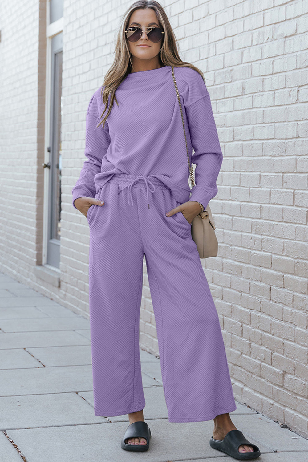 Long Sleeve Top and Drawstring Pants Set | Shop Now!