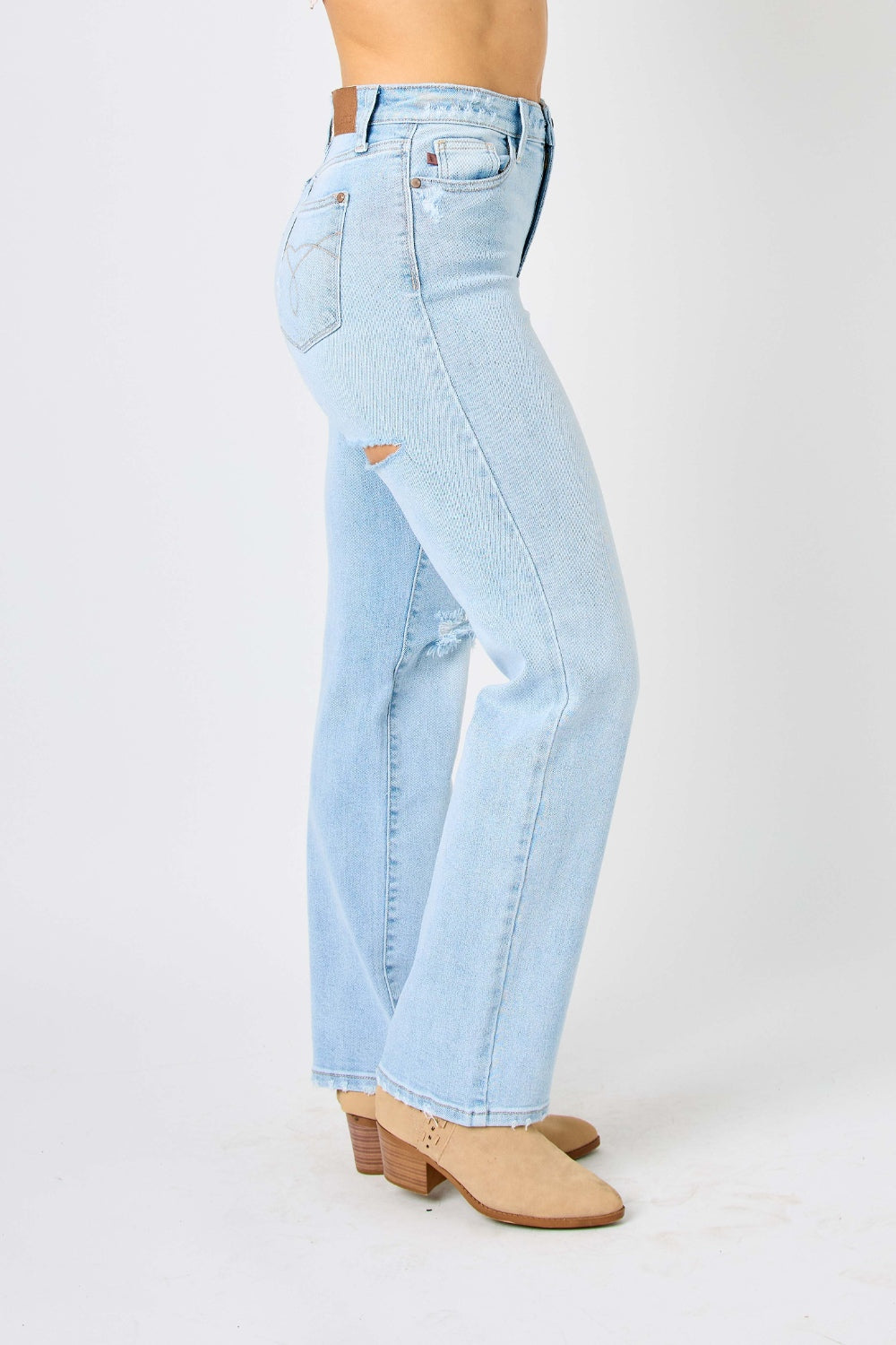 Judy Blue High Waist Distressed Straight Jeans - Classic and Edgy