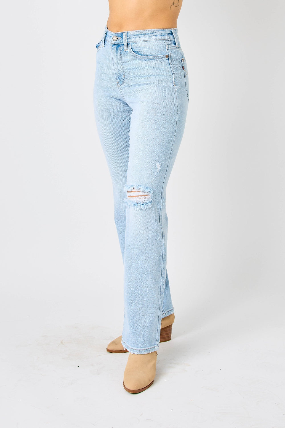 Judy Blue High Waist Distressed Straight Jeans - Classic and Edgy