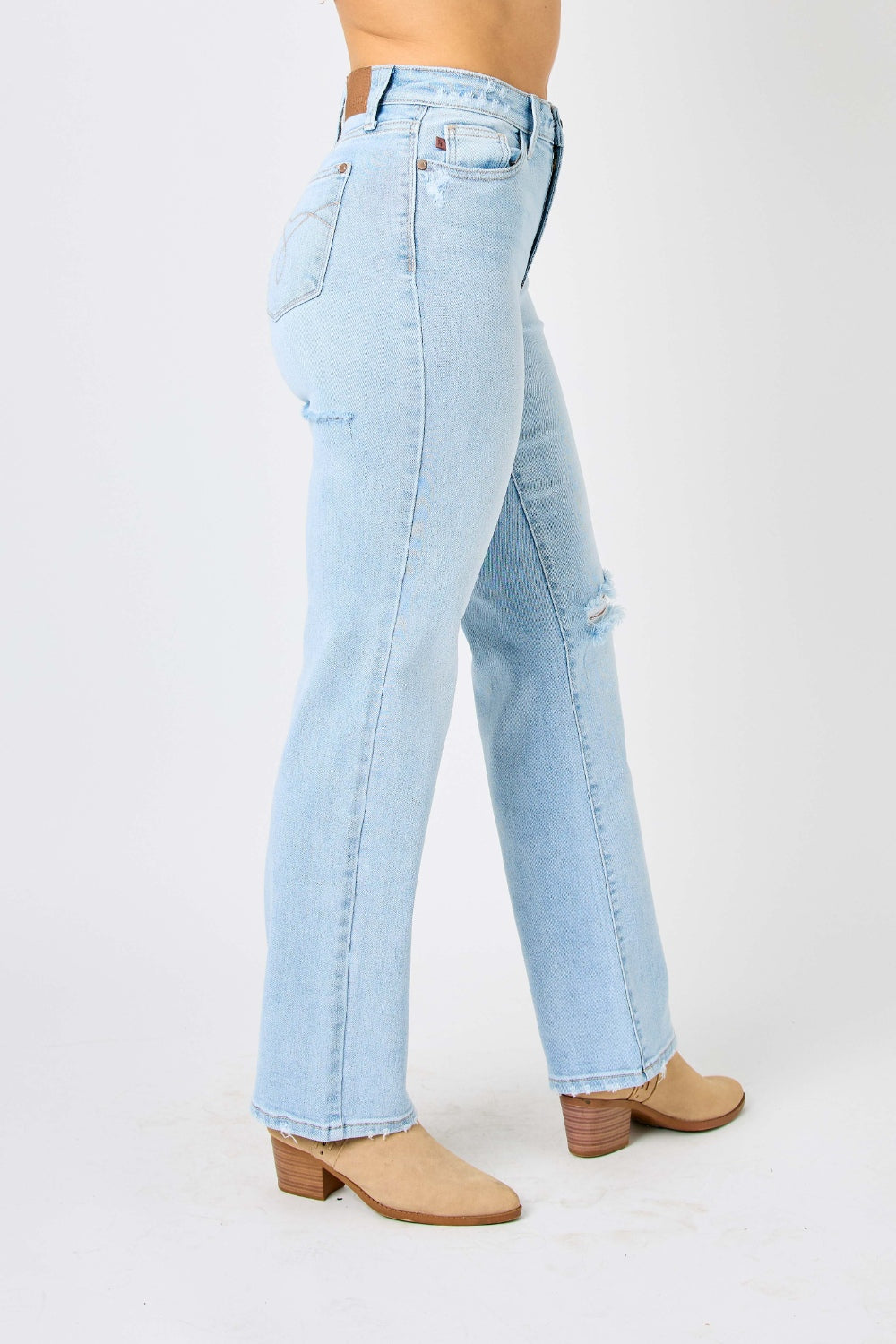 Judy Blue High Waist Distressed Straight Jeans - Classic and Edgy