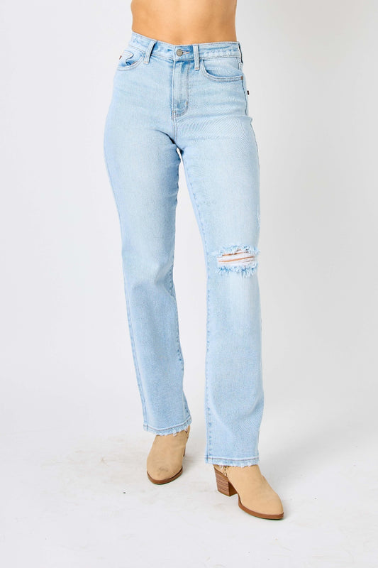 Judy Blue High Waist Distressed Straight Jeans - Classic and Edgy