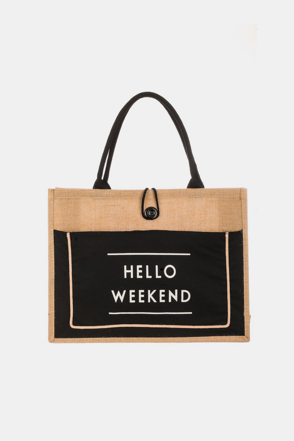 Fame Hello Weekend Burlap Tote Bag - Chic and Durable