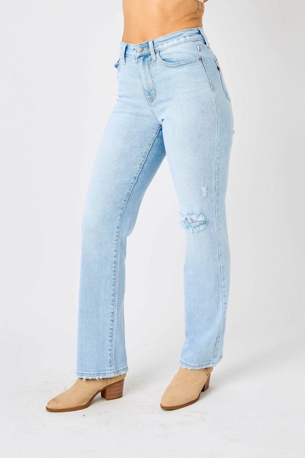 Judy Blue High Waist Distressed Straight Jeans - Classic and Edgy