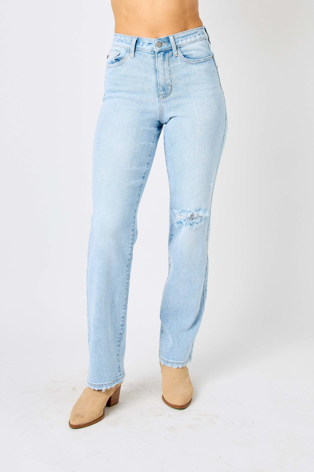 Judy Blue High Waist Distressed Straight Jeans - Classic and Edgy