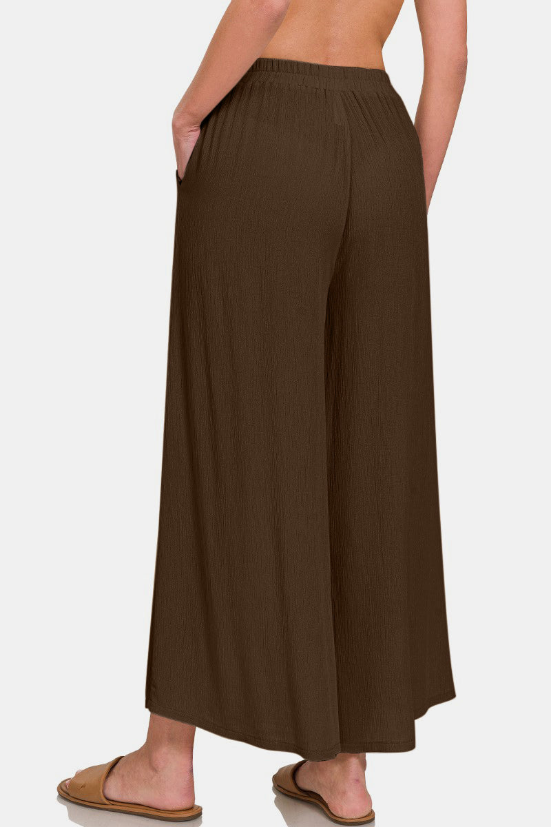 Zenana Pocketed Wide Leg Pants - Woven Fabric for Effortless Style