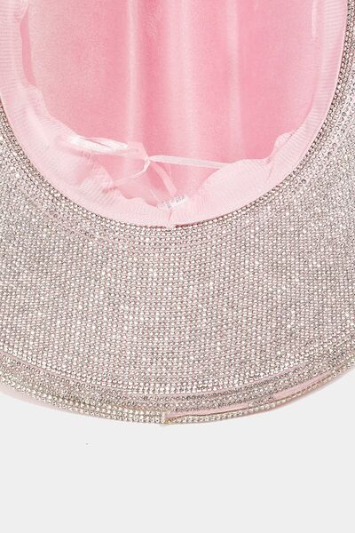 Fame Pave Rhinestone Trim Faux Suede Hat - Stylish Headwear