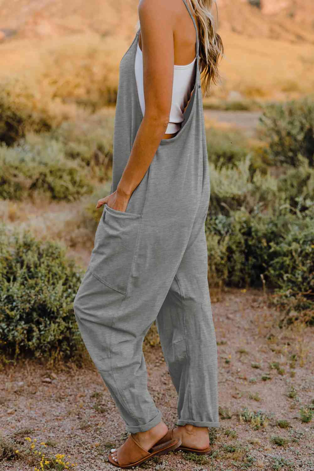 Double Take  V-Neck Sleeveless Jumpsuit with Pocket | Now or Never?