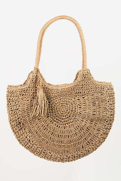 Fame Straw Braided Tote Bag with Tassel - Perfect Summer Accessory