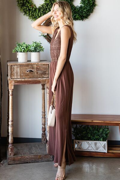 First Love Tie Back Sleeveless Slit Wide Leg Jumpsuit | For Summer