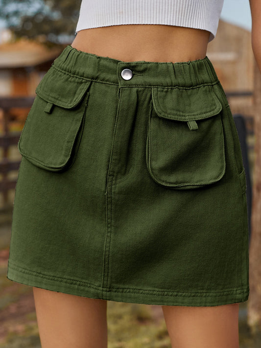 Pocketed Elastic Waist Denim Skirt - Trendy and Elegant