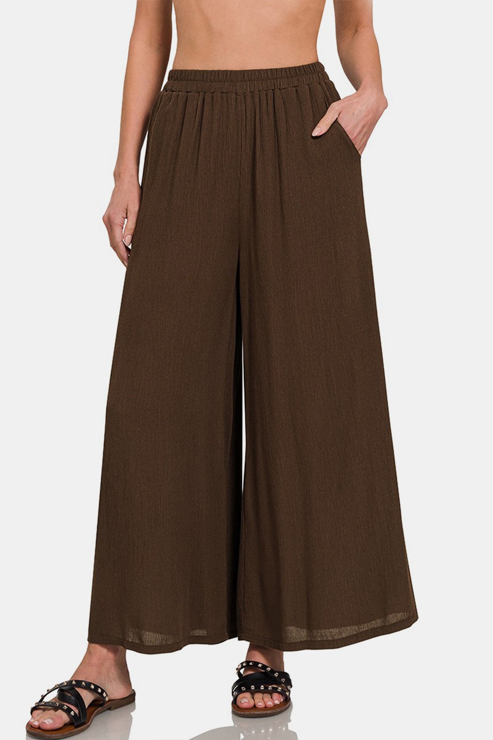 Zenana Pocketed Wide Leg Pants - Woven Fabric for Effortless Style