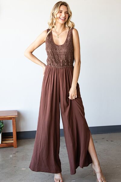 First Love Tie Back Sleeveless Slit Wide Leg Jumpsuit | For Summer