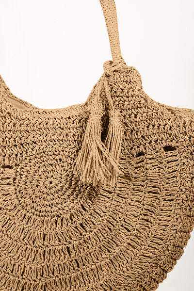 Fame Straw Braided Tote Bag with Tassel - Perfect Summer Accessory