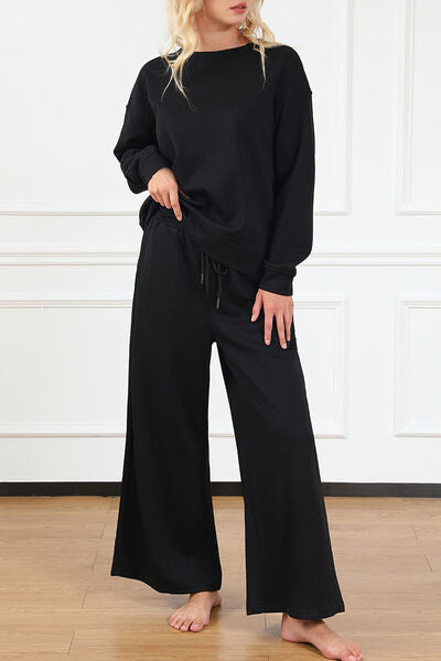 Long Sleeve Top and Drawstring Pants Set | Shop Now!