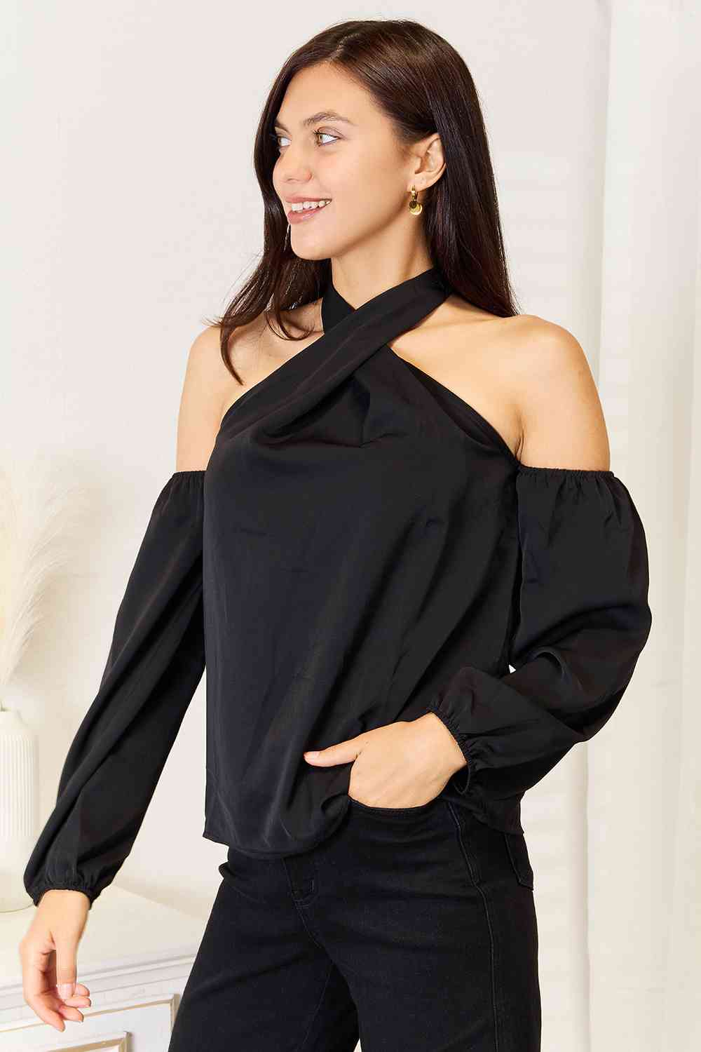 Grecian Cold Shoulder Long Sleeve Blouse | Shop Now!