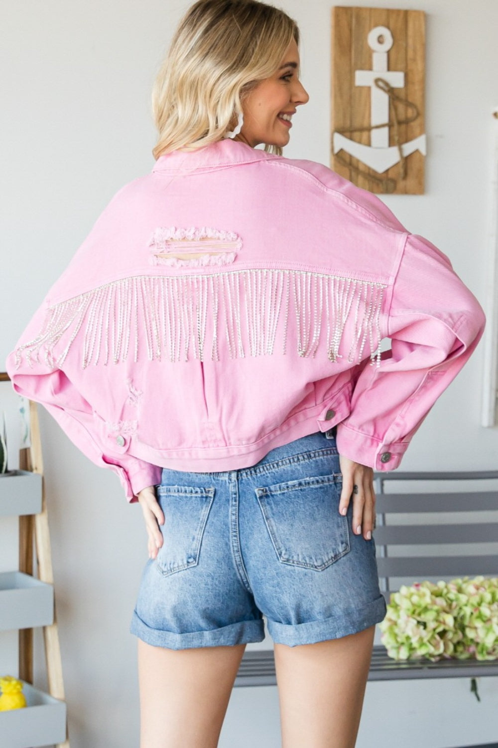 Veveret Distressed Denim Jacket with Fringe - Bold & Stylish