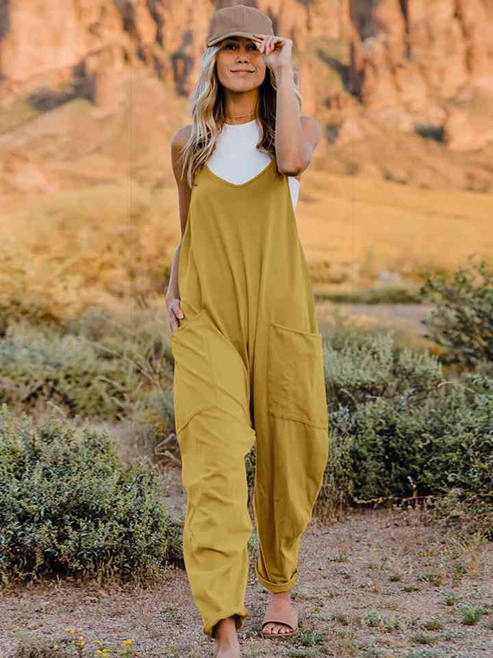 Double Take Full Size Sleeveless V-Neck Pocketed Jumpsuit | Shop Now!