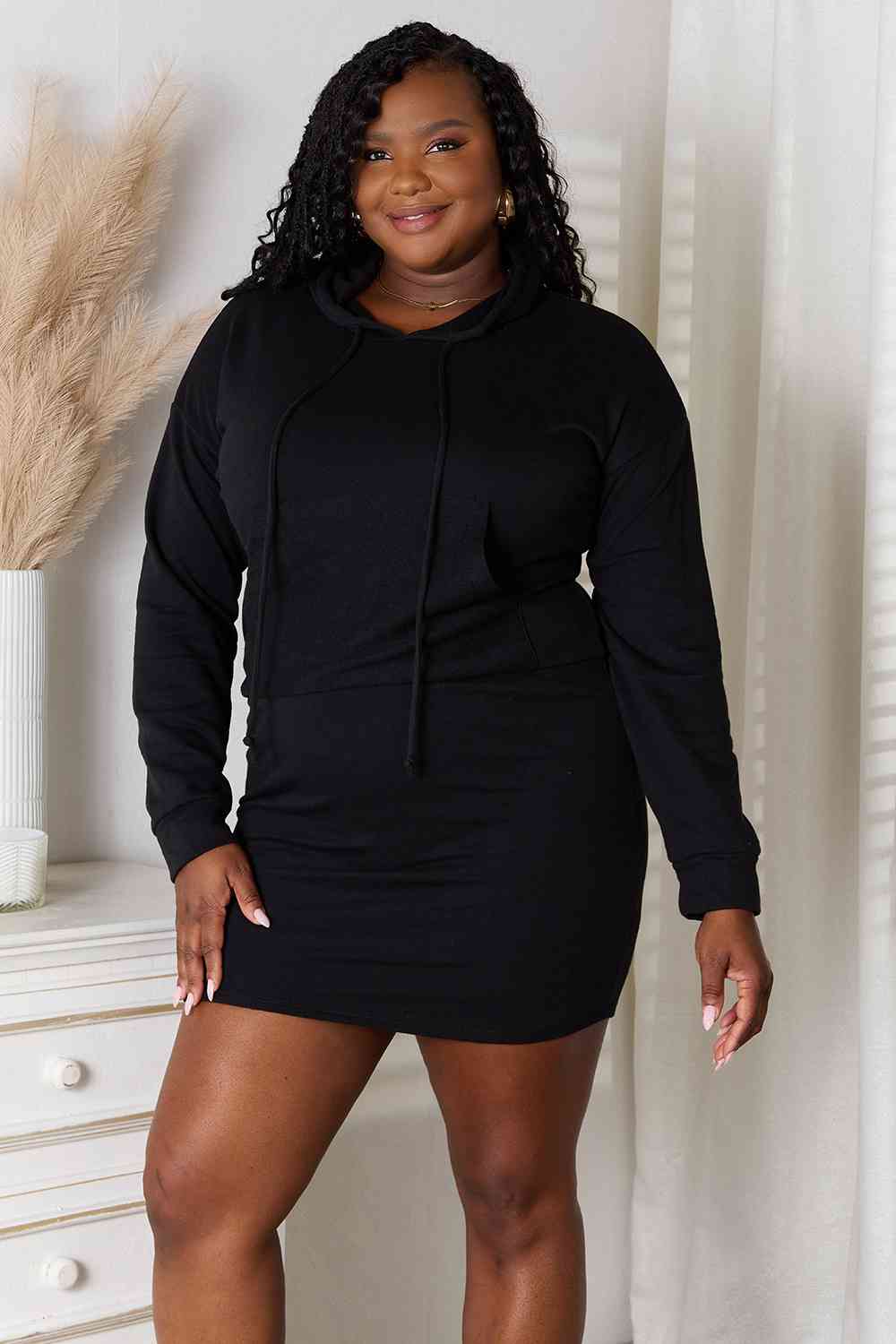 Culture Code Full Size Drawstring Long Sleeve Hooded Dress | Order Now!