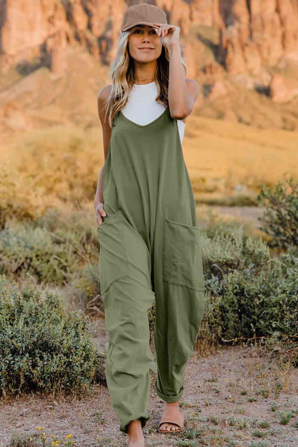 Double Take  V-Neck Sleeveless Jumpsuit with Pocket | Now or Never?