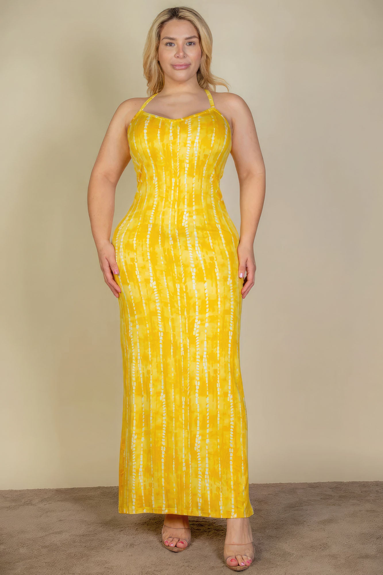 Plus Size Tie Dye Printed Cami Bodycon Maxi Dress - Bold and Flattering