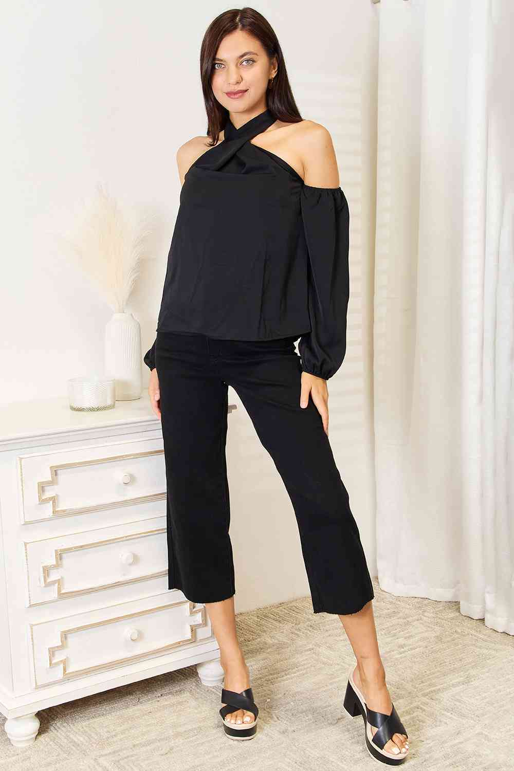 Grecian Cold Shoulder Long Sleeve Blouse | Shop Now!