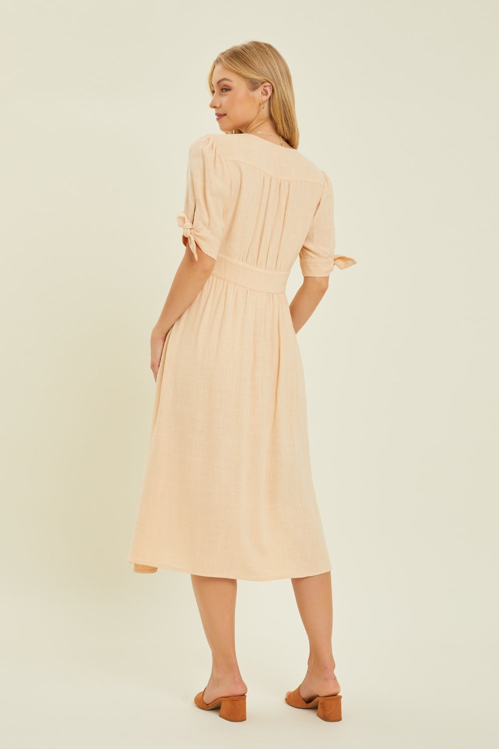 HEYSON Linen V-Neck Button-Down Midi Dress - Classic and Breezy