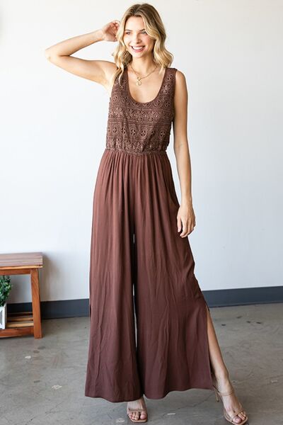 First Love Tie Back Sleeveless Slit Wide Leg Jumpsuit | For Summer