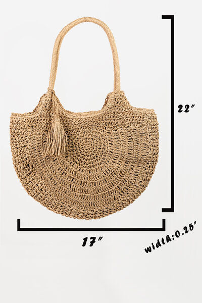 Fame Straw Braided Tote Bag with Tassel - Perfect Summer Accessory