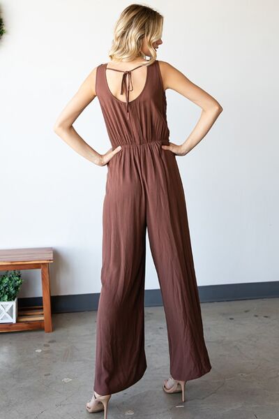 First Love Tie Back Sleeveless Slit Wide Leg Jumpsuit | For Summer