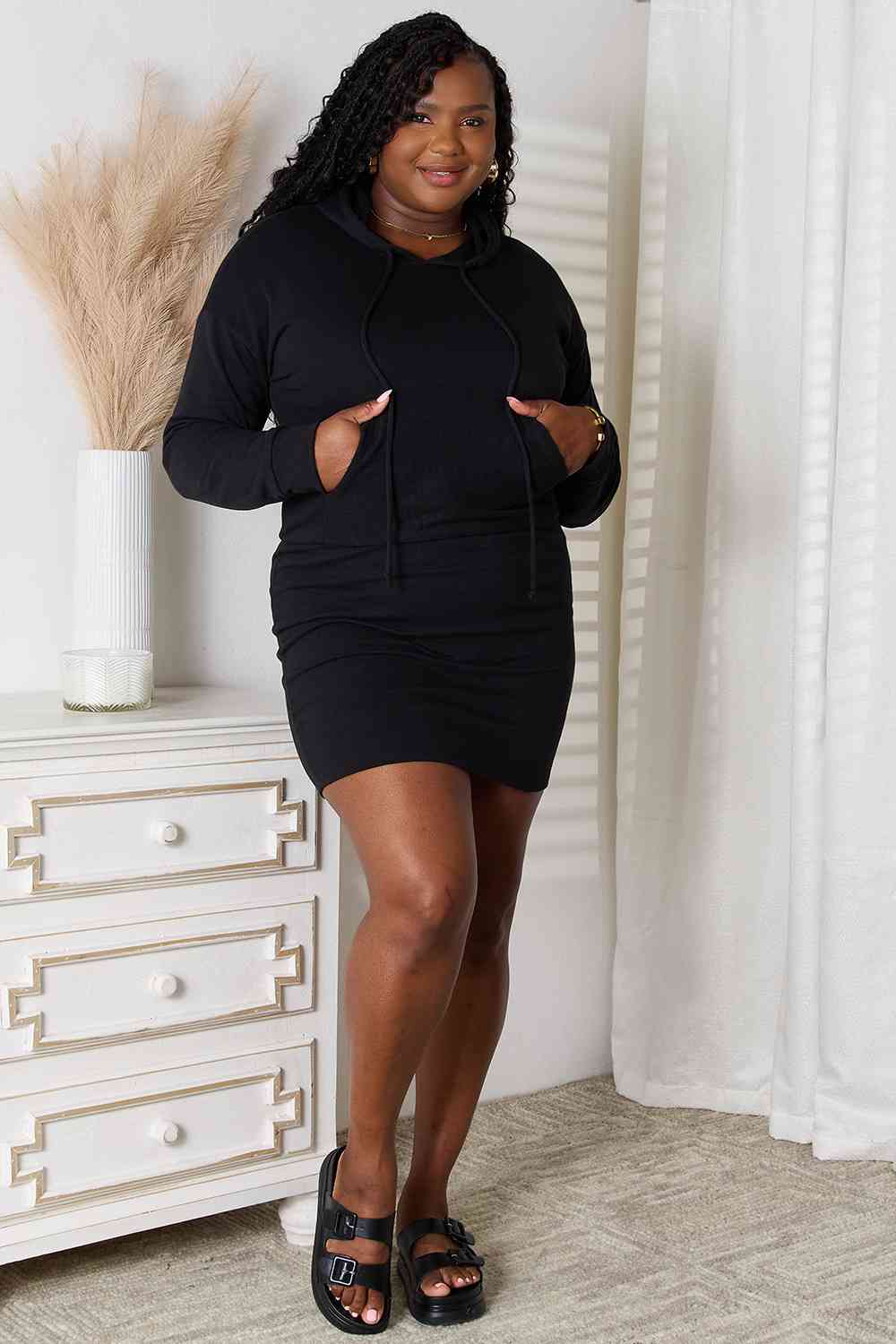 Culture Code Full Size Drawstring Long Sleeve Hooded Dress | Order Now!