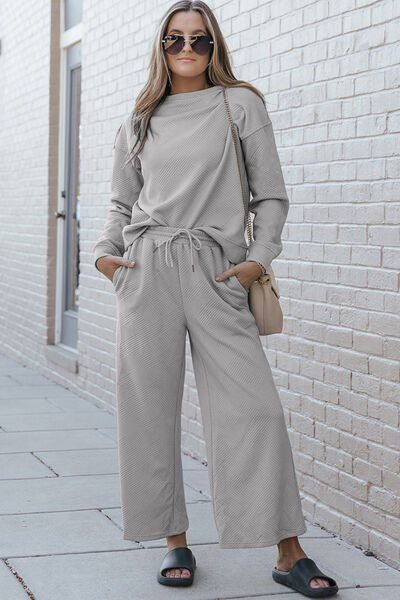 Long Sleeve Top and Drawstring Pants Set | Shop Now!