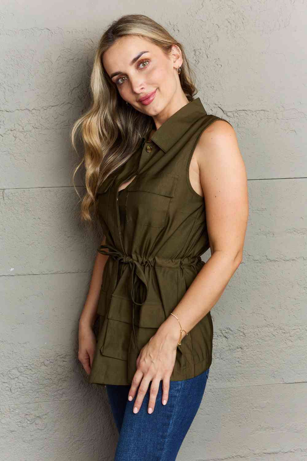 Ninexis Light Sleeveless Collared Button Down Top - Modern and Sleek