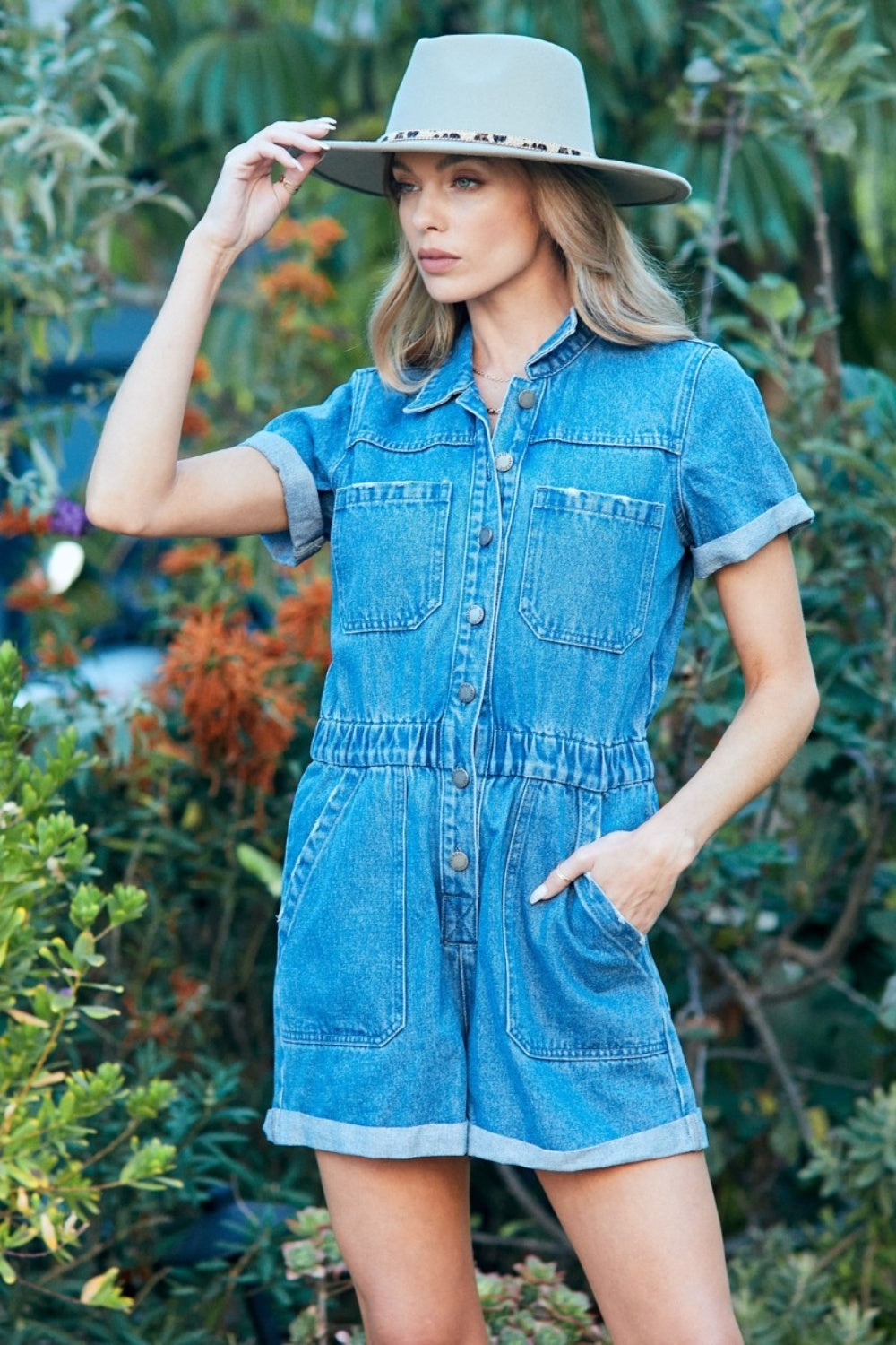 Trendy and Comfortable: Veveret Elastic Waistband Denim Romper